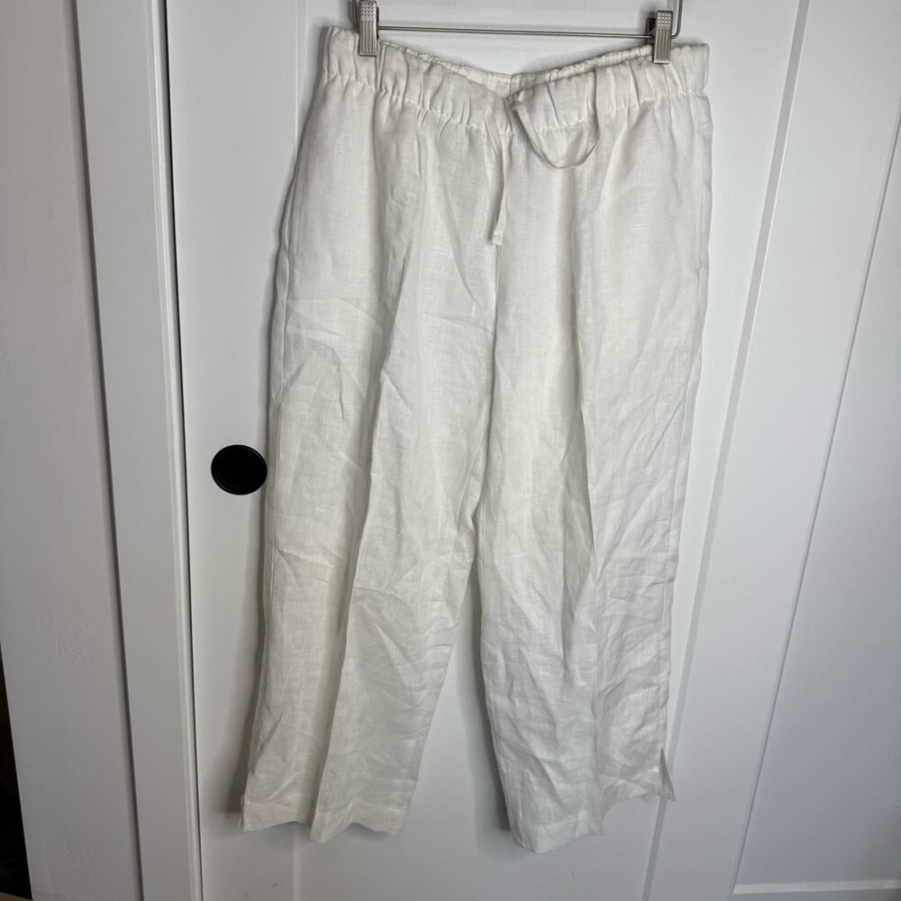 Crown Linen Design White 100% Linen Drawstring Coastal Pants Size Large